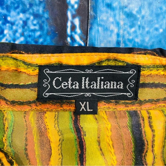 VINTAGE MEN'S CETA ITALIANA SILK SHIRT MULTI-COLOR GEOMETRIC  BEAUTIFUL XLARGE - Picture 7 of 9